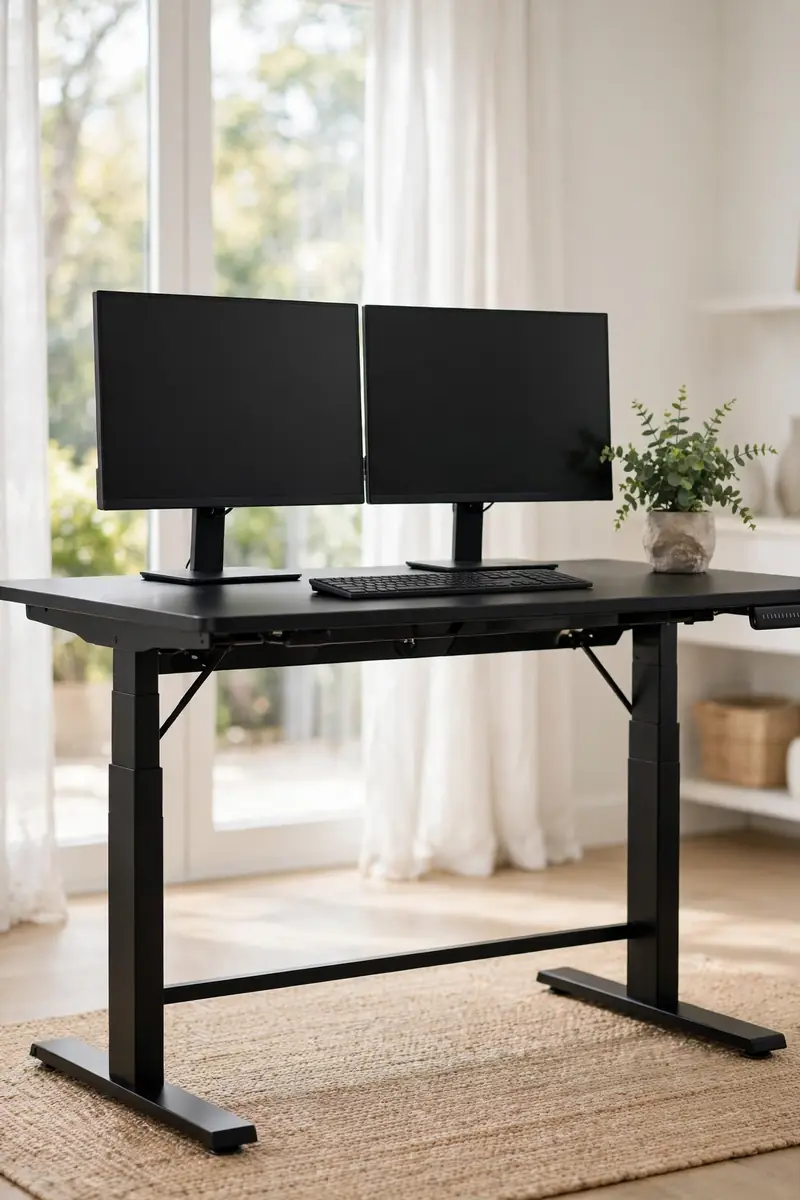 ErGear height adjustable electric standing desk in a home office